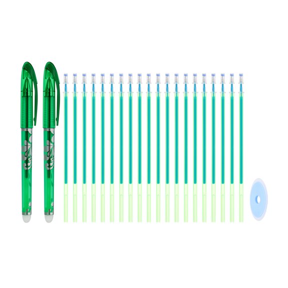 2Pack Erasable Gel Pens with 20 Refills & 1 Eraser, 0.5mm Heat Erasable Pens for Fabric Green Ink Fabric Markers for Sewing Quilting Planner Writing