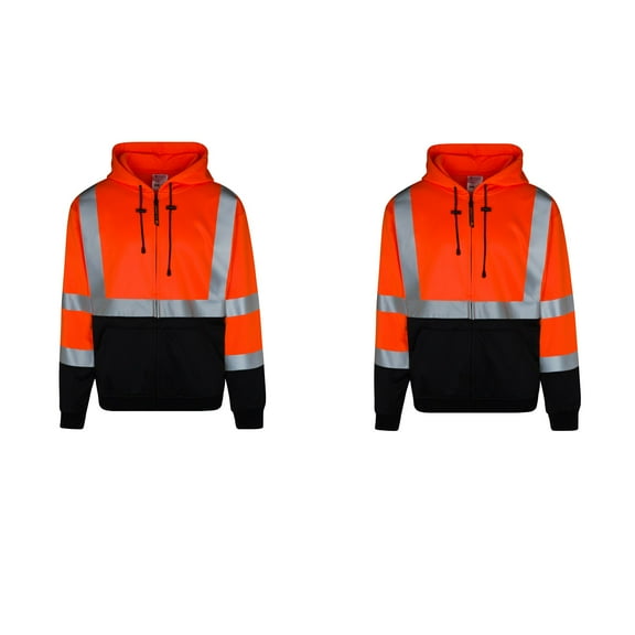 2Pack Everyday ANSI Class 3 9oz Full-Zip Sweatshirts / Hoodie (ORANGE)
