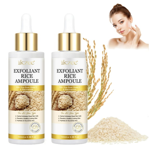 2Pack Exfoliating Rice Ampoule with Rice Bran Water & Niacinamide: Gently Smooths & Brightens Skin for a Healthy Glow, All Skin Types