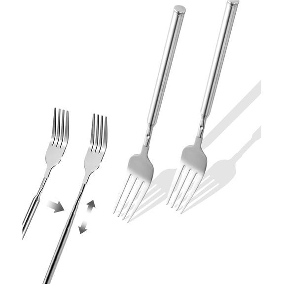 2Pack Extendable Telescopic Forks, Stainless Steel Retractable Prank Forks, Extends from 8.7 to 25.4 Inches, Extra-Long Gag Gifts for Parties, Birthdays, Holidays and Fun Events