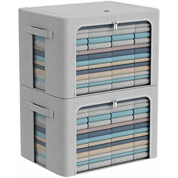 2Pack Extra Large Clothes Storage Bins Box - Linen Fabric Foldable ...