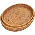 thumbnail image 1 of 2Pack Extra Large Rattan Serving Trays without Handles includes 16" and 17" Oval Serving Tray for Bread,Coffee and Snacks, Decorative Wicker Display Tray Set for Ottoman, Coffee Table,XL+XXL(Set of 2), 1 of 5