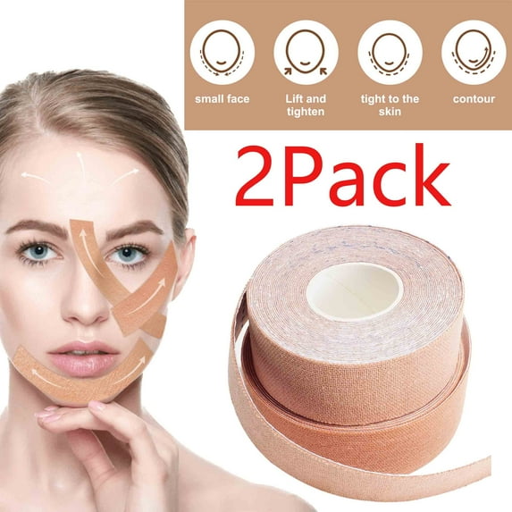2Pack Face Lift Tape , 100% Cotton, Arbitrarily Cut to Size, Helps Lift Facial Muscles, Unisex for Firming(Nude)