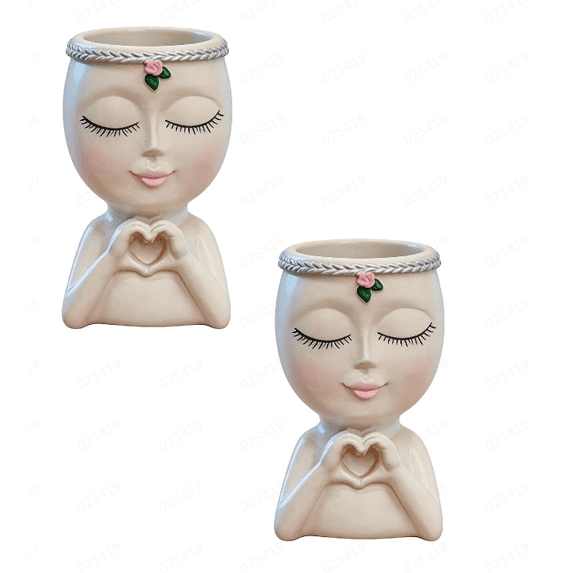 2Pack Face Planter Pot with Heart Hands, Resin Head Planter for Indoor Plants, Cute Succulent Pots with Drainage Hole, Gardening Gifts for Women Mom Teacher, 4.8" Home Decor (White)
