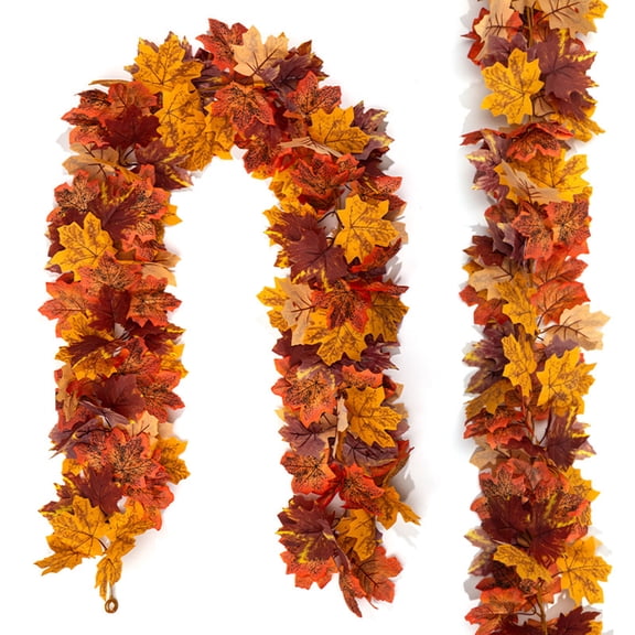 2Pack Fall Maple Leaf Garland, Artificial Autumn Vine Thanksgiving Christmas Home Decor