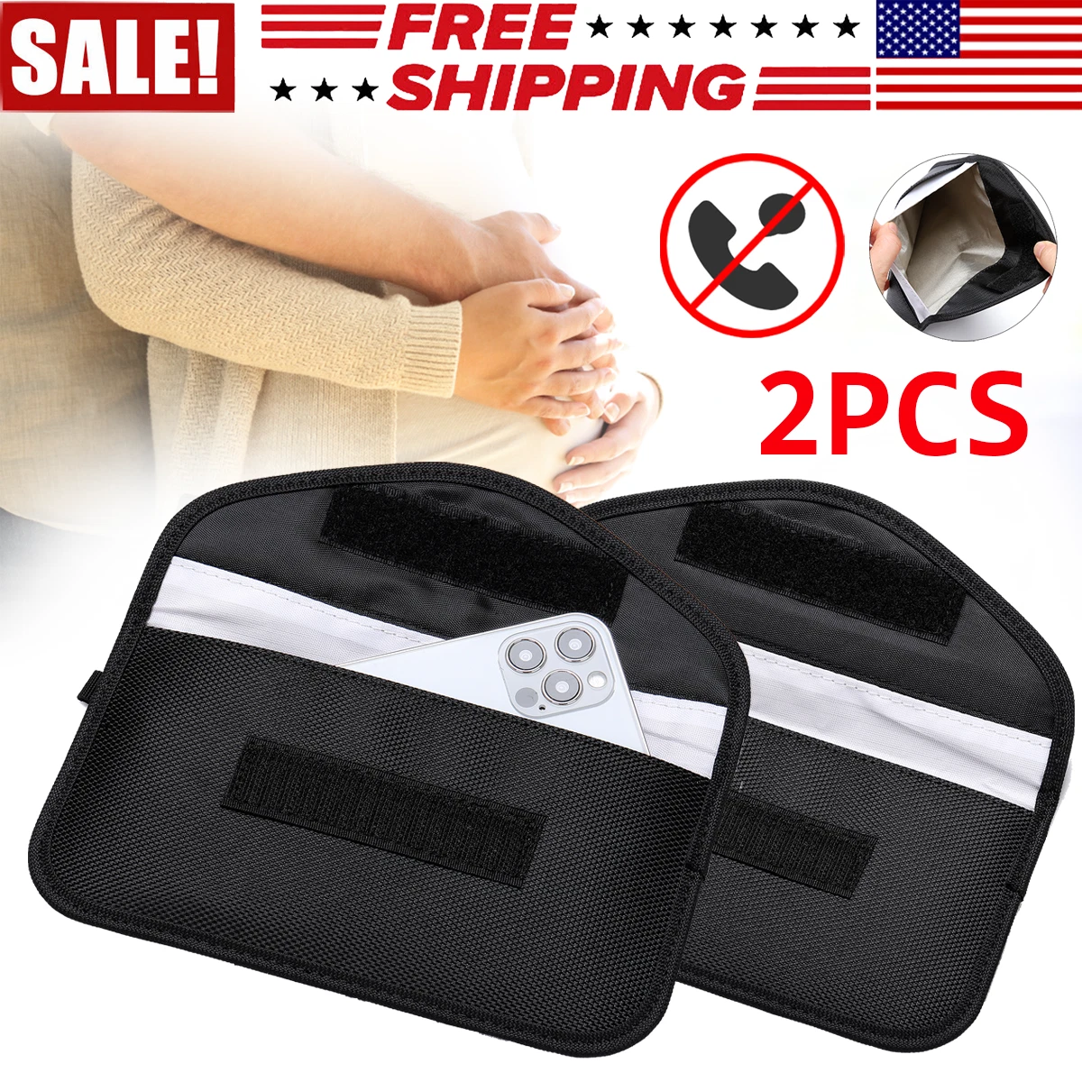 2Pack Faraday Bag Cell Phone Wallet Blocker Rfid Signal Blocking Shielding Pouch