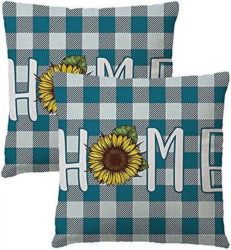 2Pack Farmhouse Decorative Pillow Covers Sunflowers with Red Buffalo Plaids Check Home Cushion