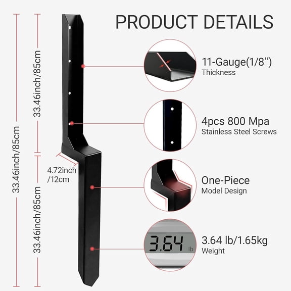 2Pack Fence Post Repair Kit, 33. Inch Fence Post Anchor, Heavy Duty One-Piece Steel Ground Spike for Repairing Tilted or Broken Wooden Posts