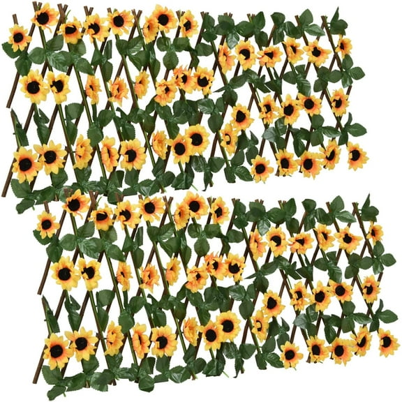 2Pack Fence Privacy Screen, Artificial Leaf Faux Sunflower Expandable/Stretchable Privacy Fence for Balcony Patio Outdoor,Decorative Faux Sunflower Fencing Panel (15.7 Inch)