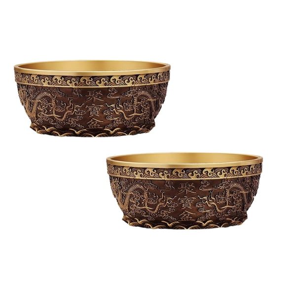 2Pack Feng Shui Wealth Position Bowl Pure Copper 415 Grams 0.92 Pounds Double Appearing Base Wealth Treasury With Wealth Inscription Desk Altar Sacred Decorat Desktop Ornament Home Decor