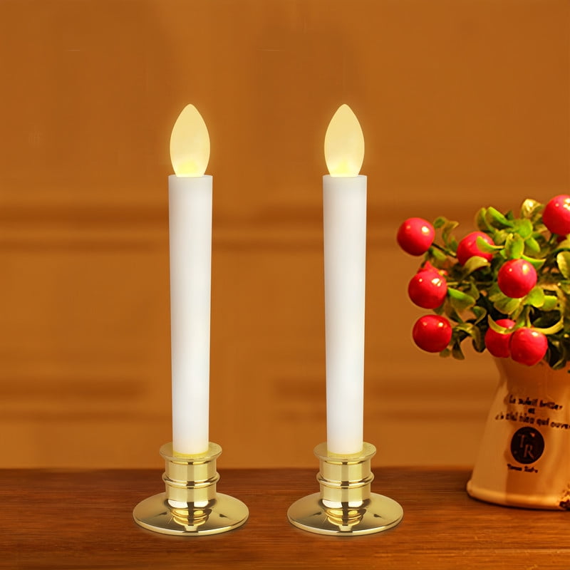 2Pack Flameless Taper Candles Battery Operated with Remote Timer, Flickering LED Window Candles for Christmas Wedding Home Decor (Silver)