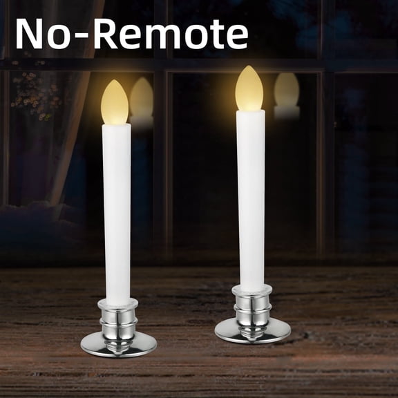 2Pack Flameless Taper Window Candles with Removable Holders LED Christmas Candles Wedding Party Decoration Silver Base