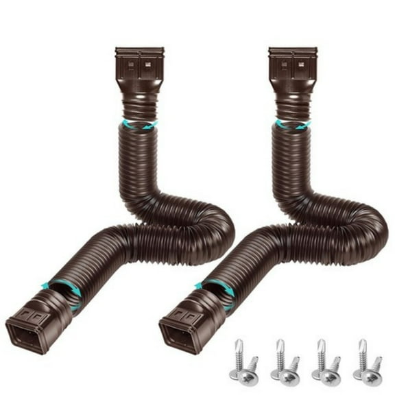 2Pack Flexible Gutter Downspout Extension - Extends 21-60″, Weatherproof Rain Pipe Spout, Brown