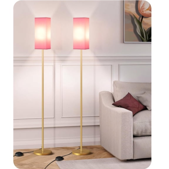 2Pack Floor Lamp, Pole with Foot Switch, Modern Standing Lamp Lampshade, Minimalist Freestanding Lamp (Bulb Not Included), for Living Room, Bedroom Office ETL Listed,Gold and Pink