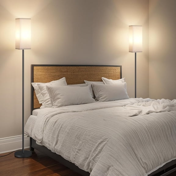 2Pack Floor Lamp, Pole Lamp with Foot Switch, Modern Standing Lampshade, Minimalist Freestanding Lamp (Bulb Not Included), for Living Room, Bedroom, Office, Black and White