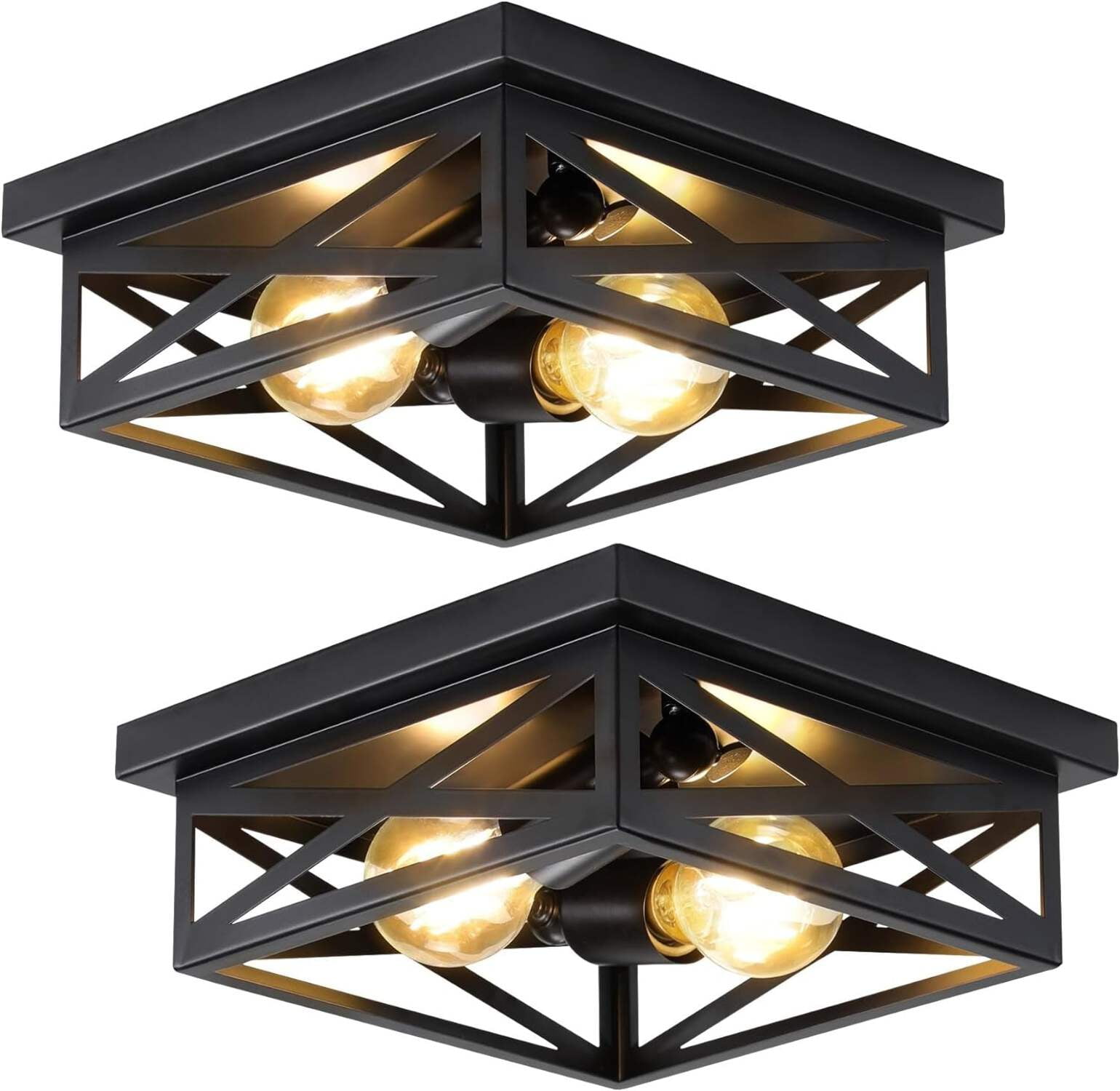 Black Metal Farmhouse Flush Mount Ceiling Light Fixture