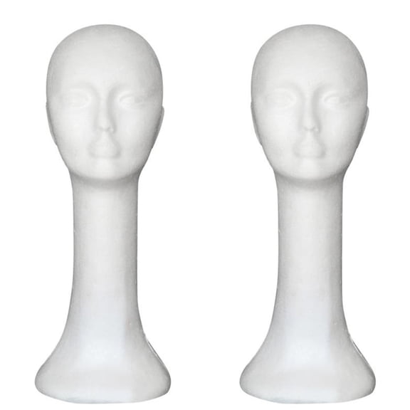 WETLA 2Pack Foam Female Human Head Long Neck Mannequin Manikin Display Head Wig Hat Stand White Foams Stand Model