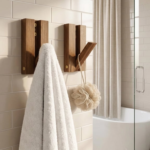 2Pack Foldable Wall Hook Wood Clothes Hook Mounted for Hanging Towel Backpack Bag Hat Space Saving Minimalist Decorative Hooks for Aesthetic Homeowner