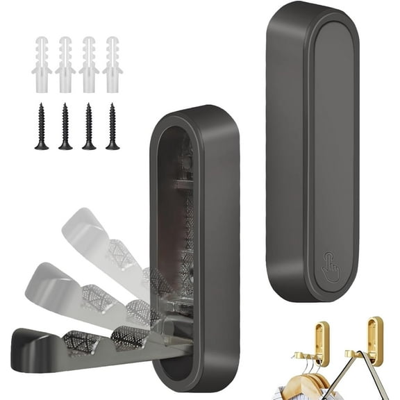 2Pack Folding Wall Hooks, 2026 Heavy Duty Zinc Alloy bag hooks for wall, Closet Hooks Wall Mount, Folded 90 Foldable Wall Hooks for Hanging,folding coat hooks valet hooks for wall(2PCS Black)