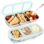 2Pack Food Storage Containers with Airtight Lid, Stainless Steel Snack Containers, Leak Proof Metal Lunchbox with Compartment and Spoon, Lunch Box Bento Box for Home ,Office, Travel, Meal Prep, Blue