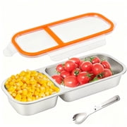 2Pack Food Storage Containers with Airtight Lid, Stainless Steel Snack Containers, Leak Proof Metal Lunchbox with Compartment and Spoon, Lunch Box Bento Box for Home ,Office, Travel, Meal Prep