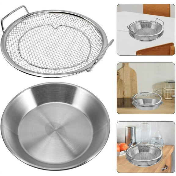 2Pack Fried Chicken Serving Plate,Oil Filtering Net Kit,Stainless Steel Oil Filter Tray,Air Fryer Rack,Snack Cooling Net,Oil Draining Dish,Fried Food Holder,Barbecue Grill Tray (10.2Inch)