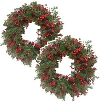 2Pack Front Door Wreath 13.7 Inch Green Home Wall Arch Window Summer Wreath Winter Large Berries Wreath Home Decor