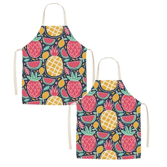 2Pack Fruit Patterned Kitchen Apron – Durable Polyester Bib Apron Stain & Lightweight Non Adjustable Fit For Everyday Cooking Baking & Grilling Unisex Design For Adults Apron Sleeve 17.7"X22.0"