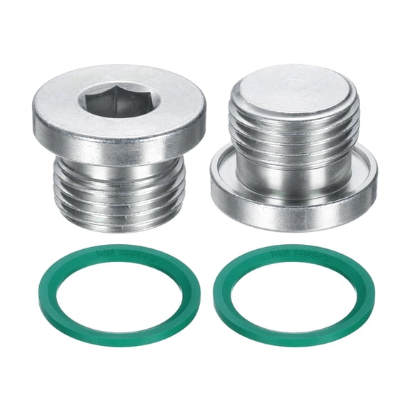 2 Pack G1/2 Inner Hex Head Pipe Fitting Plug, Universal Carbon Steel Thread Socket Plug with Green O-Ring for Terminate Pipe Ends or Replacement Drains