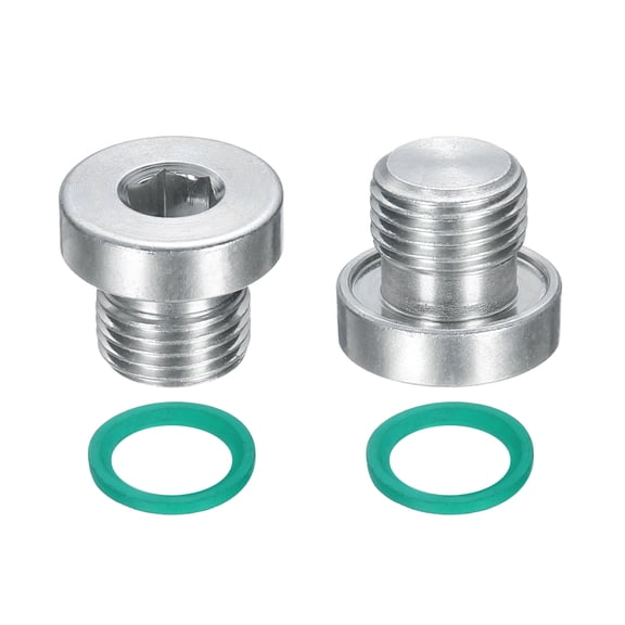 2 Pack G1/8 Inner Hex Head Pipe Fitting Plug, Universal Carbon Steel Thread Socket Plug with Green O-Ring for Terminate Pipe Ends or Replacement Drains