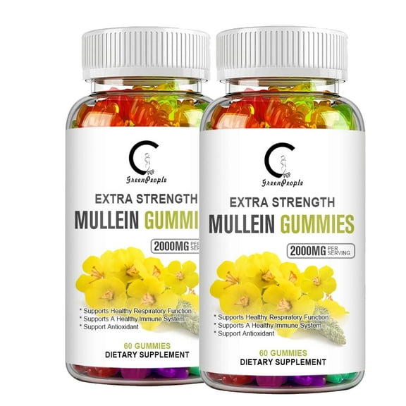 (2Pack)GPGP Mullein Leaf Gummies 2000mg, Respiratory System Health Support,Lung Cleansing & Detox, 60 Count