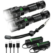 2Pack Garberiel 5Modes L2 Super-Bright LED Flashlight USB الشعلة التكتيكية القابلة لإعادة الشحن مع البطارية وشاحن USB للطوارئ ، التخييم ، المشي لمسافات طويلة ، ركوب الدراجات