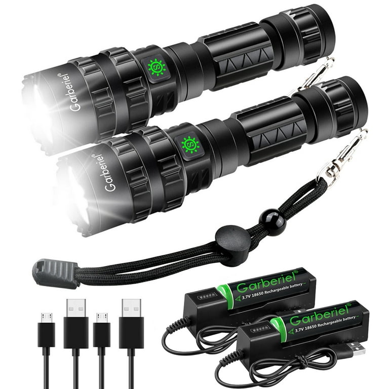 2Pack Garberiel 5Modes L2 Super-Bright LED Flashlight USB Rechargeable Tactical Torch w/Battery&USB Charger for Emergencies, Camping, Hiking,Cycling 2Pack Garberiel 5Modes L2 Super-Bright LED Flashlight USB Rechargeable Tactical Torch w/Battery&USB Charger for Emergencies, Camping, Hiking,Cycling
