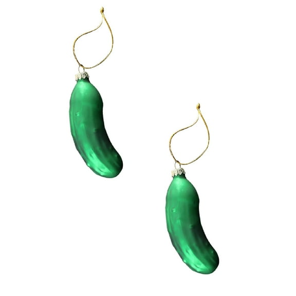 2Pack German Christmas Pickle Ornament Tradition Green Glass Tree Decoration Hangs Home Decor