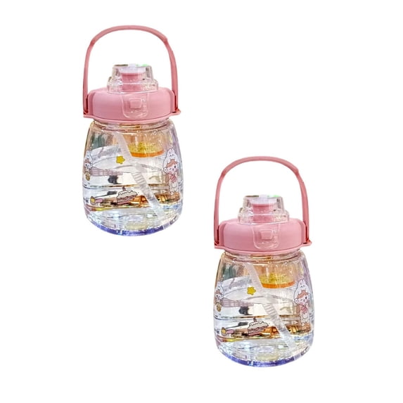 2Pack Girls' High-End Appearance Customized Straw Cups Cute Plastic Cups High Capacity Wide Water Bottle — In Stock Stylish Cup For And Students Water Bottle For Children Water Bottle1100Ml