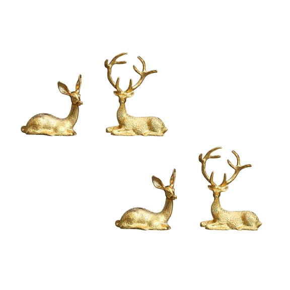 2Pack Golden Home Deer Figurines Small Animal Statue Handmade Sculpture Ornament Hairy Patterns Desktop Ornament Home Decor