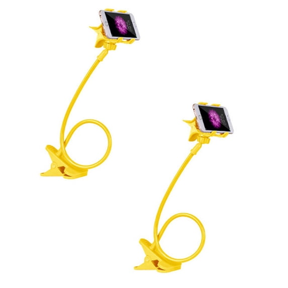 2Pack Gooseneck Cell Phone Holder Flexible For Desk Long Arm Mobile Phone Stand With Clip For Headboard & Bedside | Flexible Phone Stand Lazy Bracket Mount Clamp Fixing Clip 75cm Yellow Home Tools