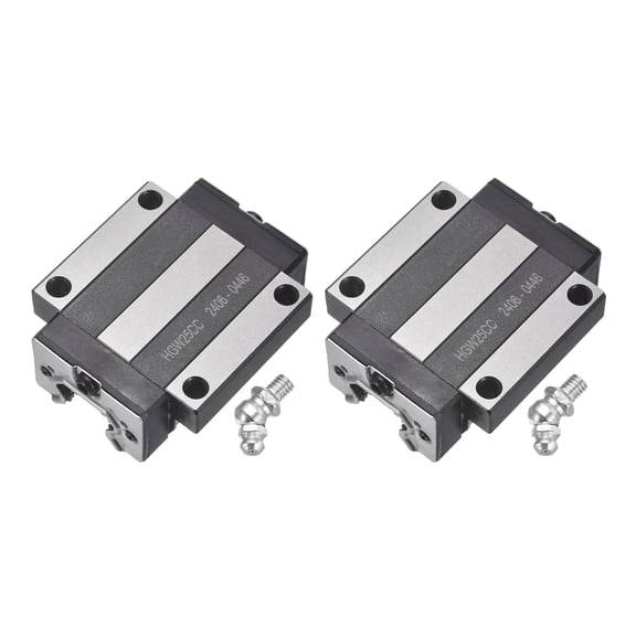 2Pack HGW25CC Linear Slider Block, Linear Slider Bearing Carriage Block with Grease Fitting for Guideway Rail CNC Machine Parts 3D Printer, Silver