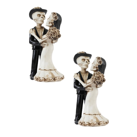 2Pack Halloween Decorations Skeleton Bride And Groom Statue Resin Collectible Skeleton Statue For Day Of The Dead Halloween Wedding Mexican Gothic Cemetery Shelf Tabletop Desktop Ornament