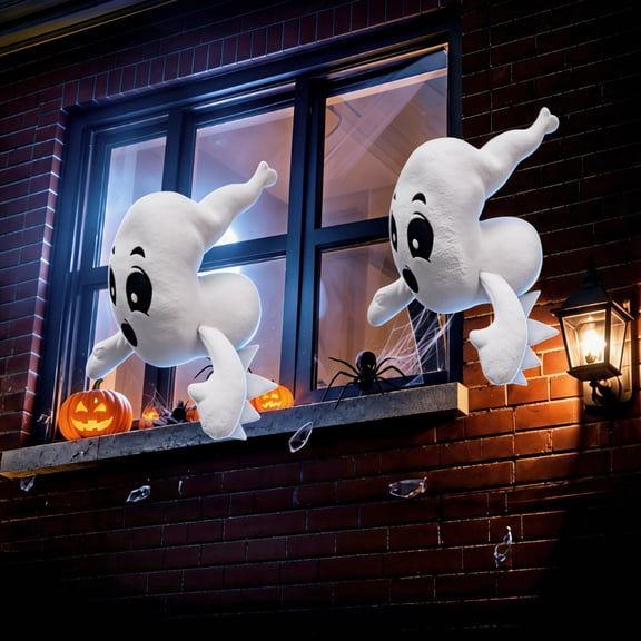DUNCHATY Window Ghosts Halloween Decorations 2 Pack, Stuffed Window Crasher Ghost Coming Out of Window, Hanging Ghost for Haunted House Party