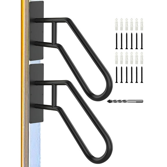 2Pack Handrails for Outdoor Steps, 22.8in Wall Mount Heavy Duty U-Shape Railing for Garage Porch Garden for Elderly Kids Handicap Pregnant(Black)