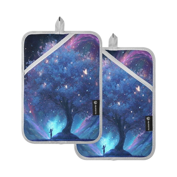 2Pack Heat-Resistant Quilted Cotton Potholders - Stylish Kitchen Grips for Hot Pots & Pans Ovens A Beautiful Tree Of Life