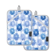 2Pack Heat-Resistant Quilted Cotton Potholders - Stylish Kitchen Grips for Hot Pots & Pans Ovens Beautiful Blue Gardenias