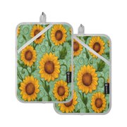 2Pack Heat-Resistant Quilted Cotton Potholders - Stylish Kitchen Grips for Hot Pots & Pans Ovens Beautiful Hand-painted Sunflowers