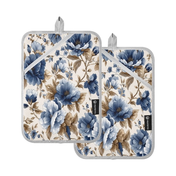 2Pack Heat-Resistant Quilted Cotton Potholders - Stylish Kitchen Grips for Hot Pots & Pans Ovens Elegant Orchids