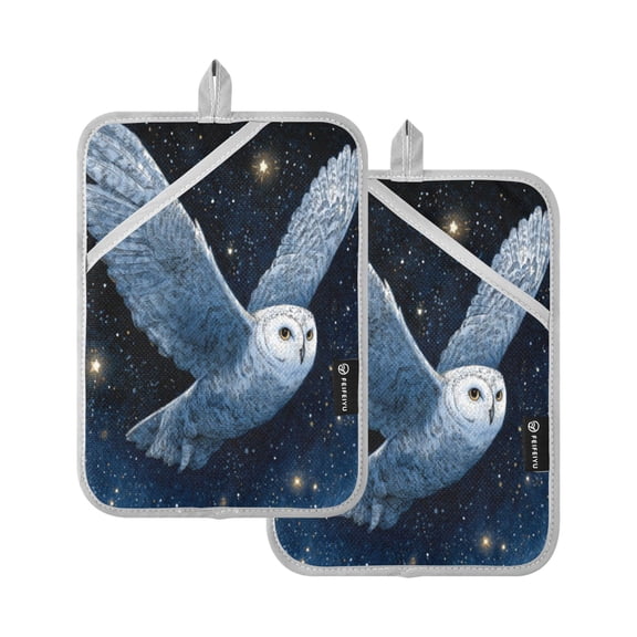 2Pack Heat-Resistant Quilted Cotton Potholders - Stylish Kitchen Grips for Hot Pots & Pans Ovens Flying Owl