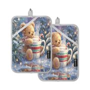 2Pack Heat-Resistant Quilted Cotton Potholders - Stylish Kitchen Grips for Hot Pots & Pans Ovens Giant Cute Bear