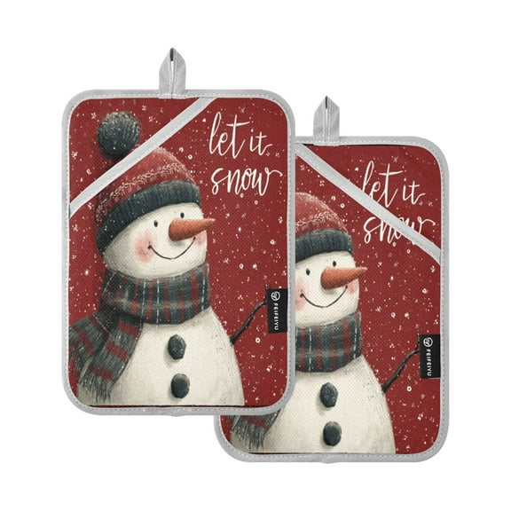 2Pack Heat-Resistant Quilted Cotton Potholders - Stylish Kitchen Grips for Hot Pots & Pans Ovens Let It Snow Snowman