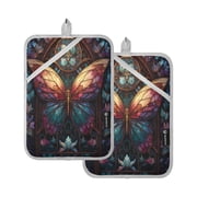 2Pack Heat-Resistant Quilted Cotton Potholders - Stylish Kitchen Grips for Hot Pots & Pans Ovens Multi-color Metal Butterfly