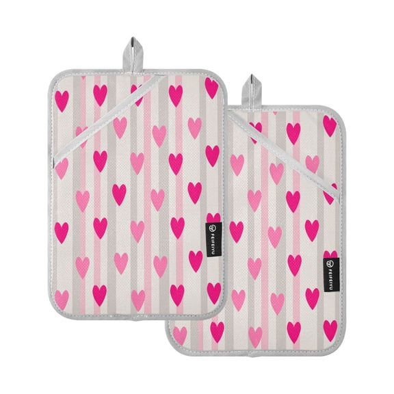 2Pack Heat-Resistant Quilted Cotton Potholders - Stylish Kitchen Grips for Hot Pots & Pans Ovens Neutral Pink Love Pattern